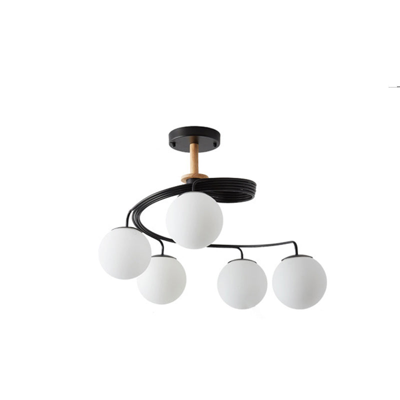 Nordic Dome Orbs Curved Iron Solid Wood Glass Chandelier