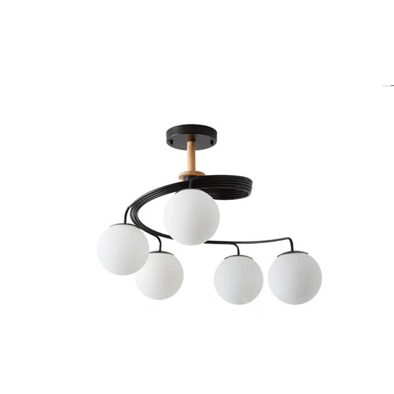 Nordic Dome Orbs Curved Iron Solid Wood Glass Chandelier