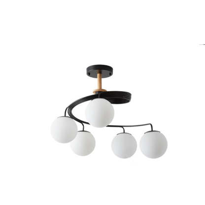 Nordic Dome Orbs Curved Iron Solid Wood Glass Chandelier