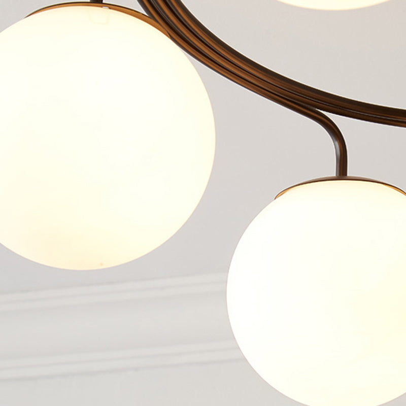 Nordic Dome Orbs Curved Iron Solid Wood Glass Chandelier