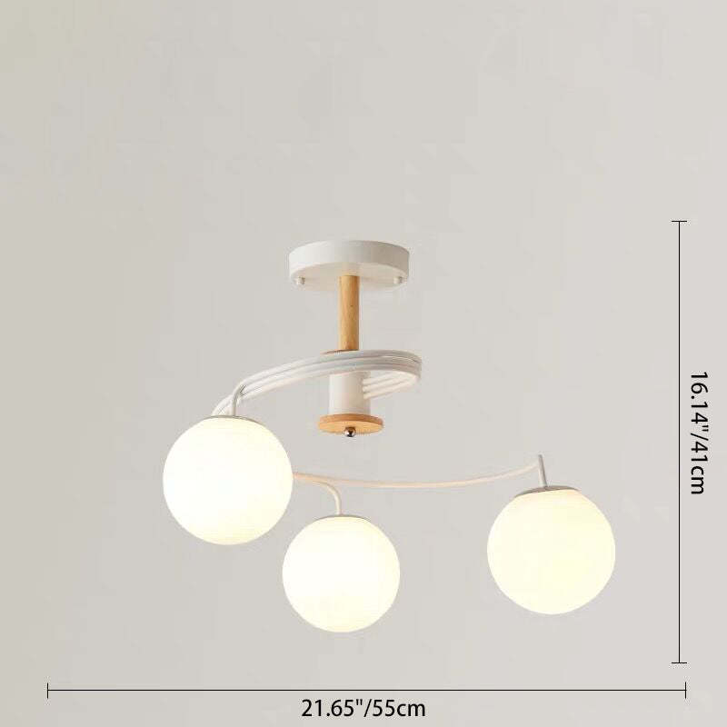 Nordic Dome Orbs Curved Iron Solid Wood Glass Chandelier