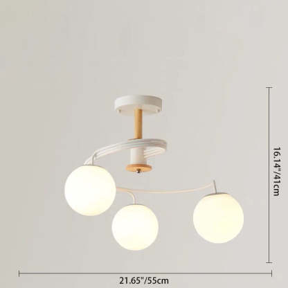 Nordic Dome Orbs Curved Iron Solid Wood Glass Chandelier