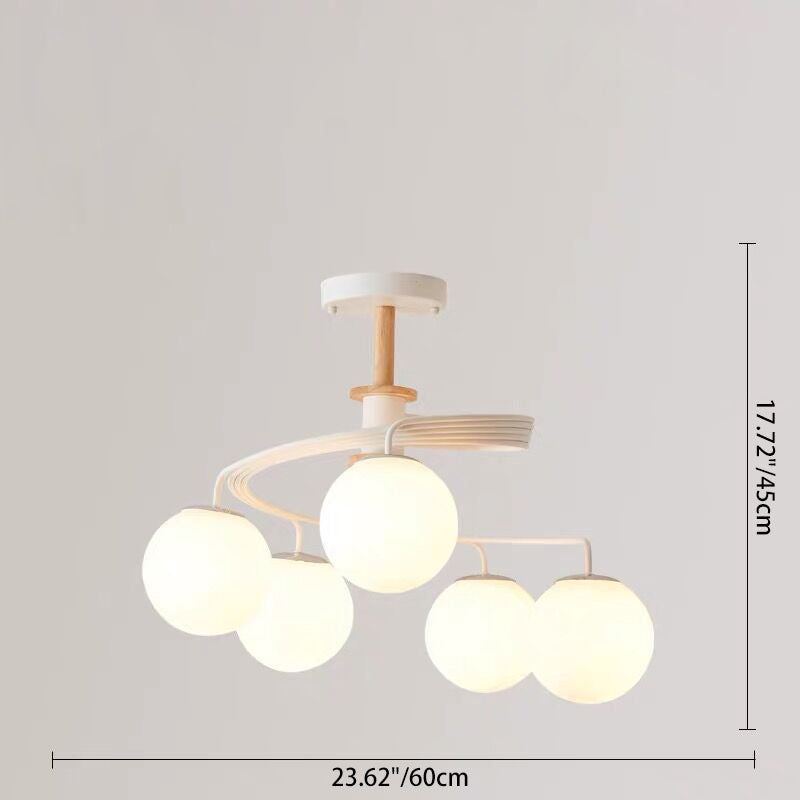 Nordic Dome Orbs Curved Iron Solid Wood Glass Chandelier