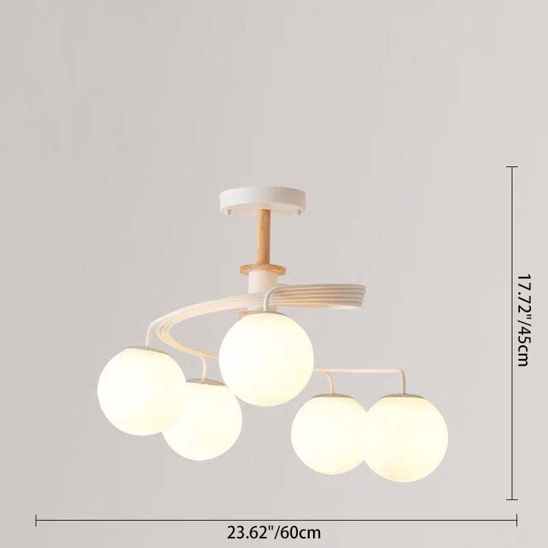 Nordic Dome Orbs Curved Iron Solid Wood Glass Chandelier
