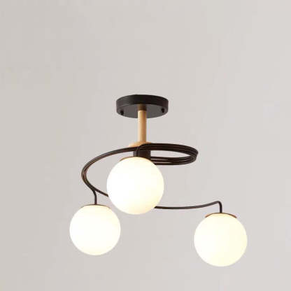 Nordic Dome Orbs Curved Iron Solid Wood Glass Chandelier