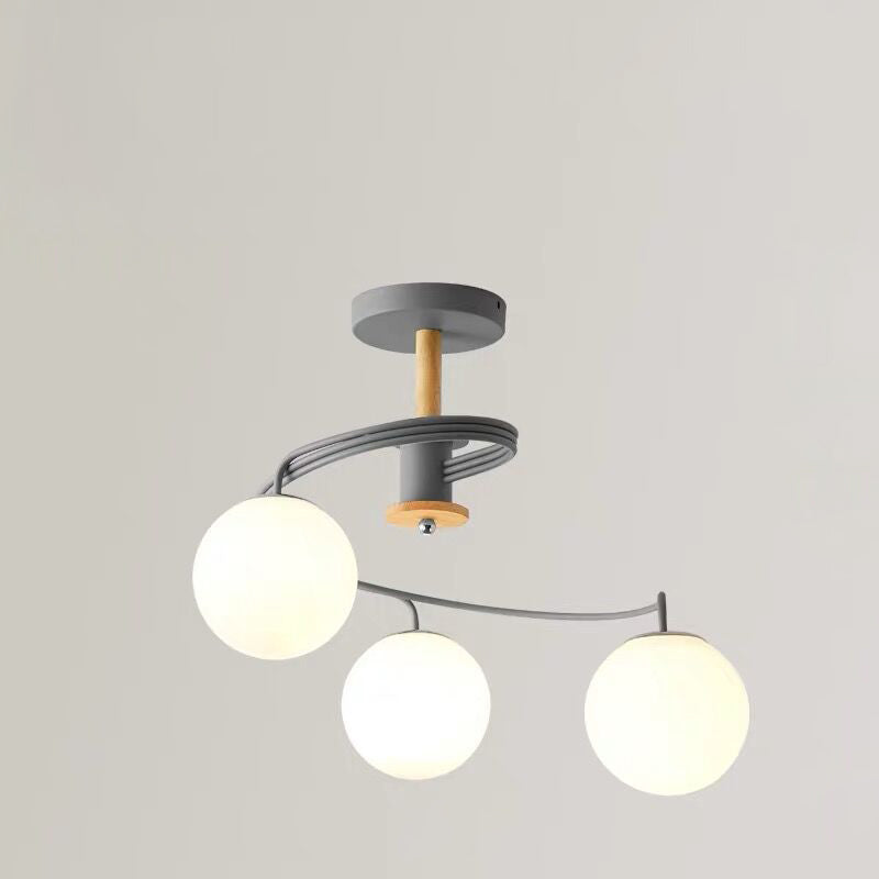 Nordic Dome Orbs Curved Iron Solid Wood Glass Chandelier