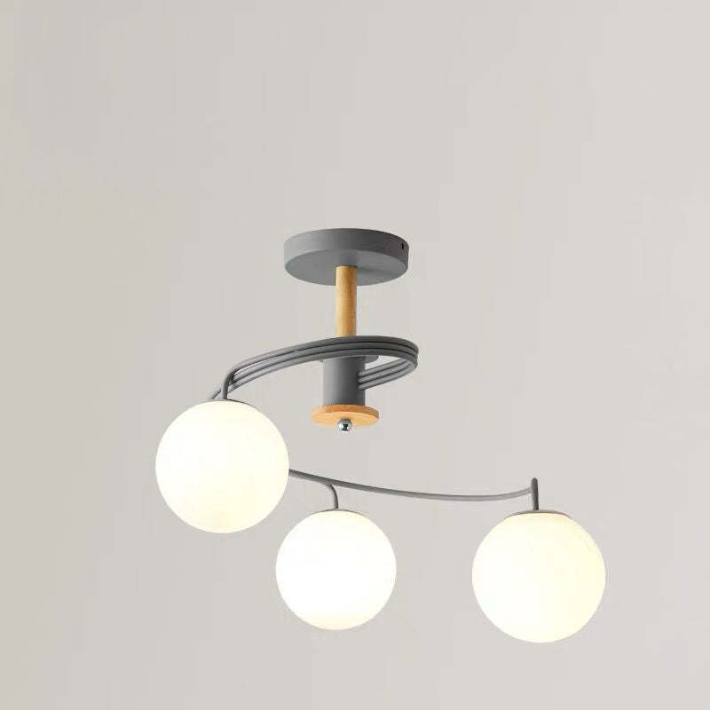 Nordic Dome Orbs Curved Iron Solid Wood Glass Chandelier