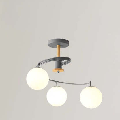 Nordic Dome Orbs Curved Iron Solid Wood Glass Chandelier