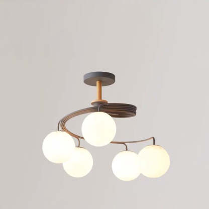 Nordic Dome Orbs Curved Iron Solid Wood Glass Chandelier