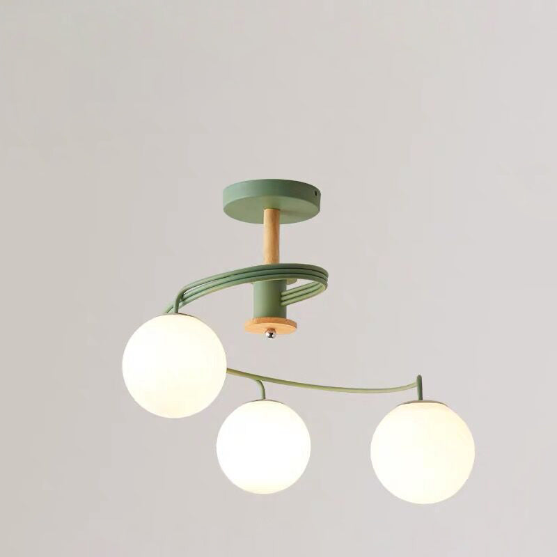 Nordic Dome Orbs Curved Iron Solid Wood Glass Chandelier