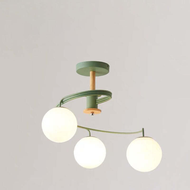 Nordic Dome Orbs Curved Iron Solid Wood Glass Chandelier