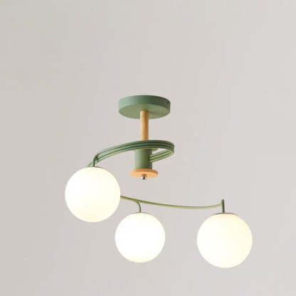 Nordic Dome Orbs Curved Iron Solid Wood Glass Chandelier