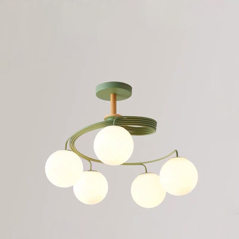 Nordic Dome Orbs Curved Iron Solid Wood Glass Chandelier