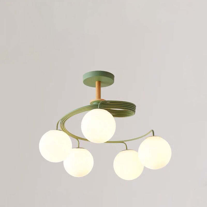 Nordic Dome Orbs Curved Iron Solid Wood Glass Chandelier