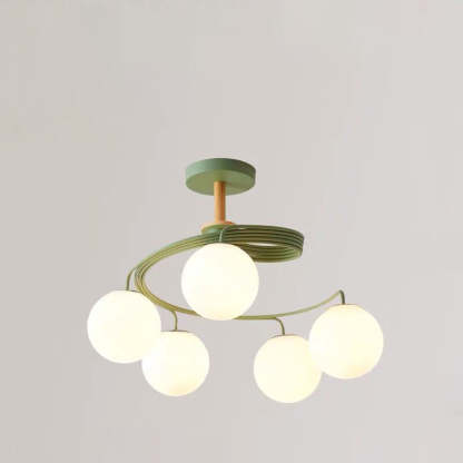 Nordic Dome Orbs Curved Iron Solid Wood Glass Chandelier