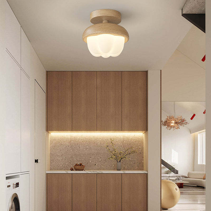 Japanese Dome Bud Rubber Wood LED Ceiling Light