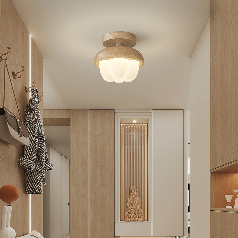 Japanese Dome Bud Rubber Wood LED Ceiling Light