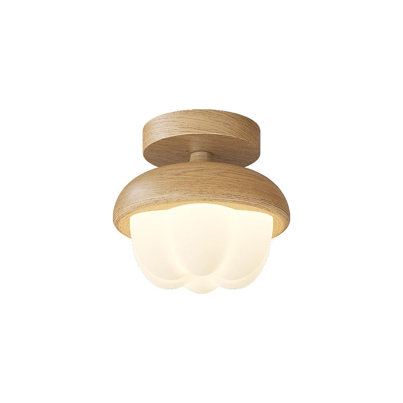 Japanese Dome Bud Rubber Wood LED Ceiling Light
