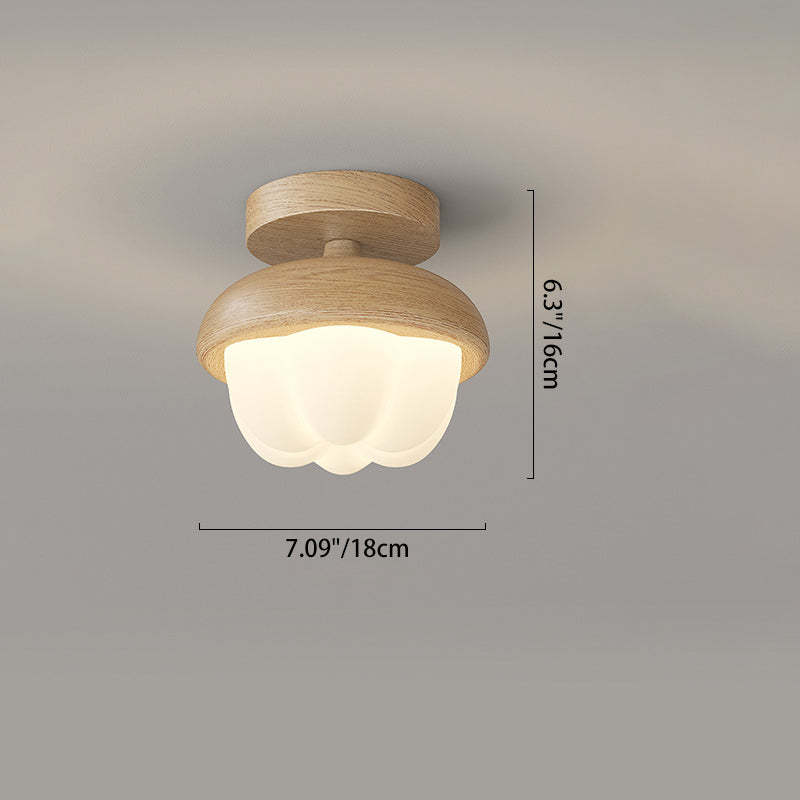 Japanese Dome Bud Rubber Wood LED Ceiling Light