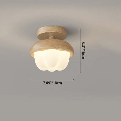 Japanese Dome Bud Rubber Wood LED Ceiling Light