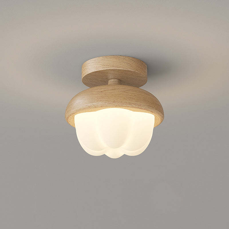 Japanese Dome Bud Rubber Wood LED Ceiling Light