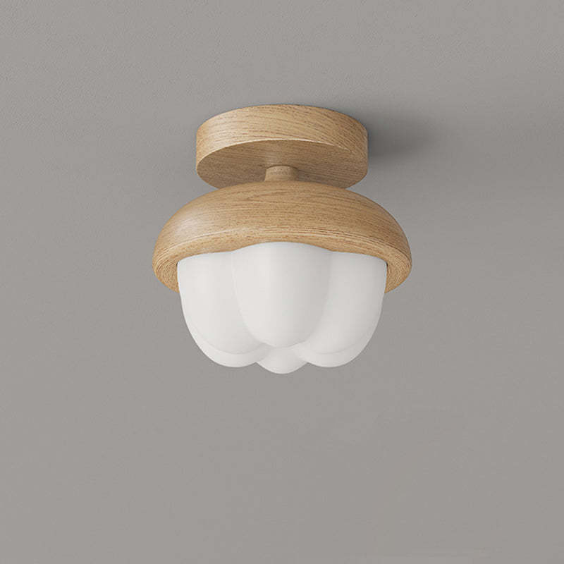 Japanese Dome Bud Rubber Wood LED Ceiling Light