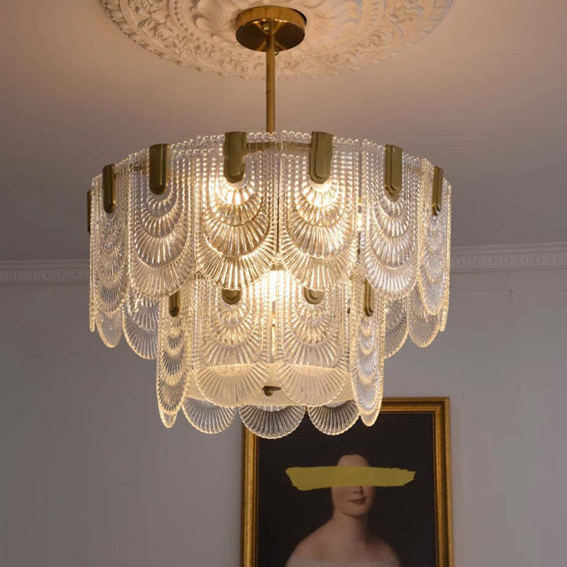 French Dome Double Layer Iron Glass Chandelier