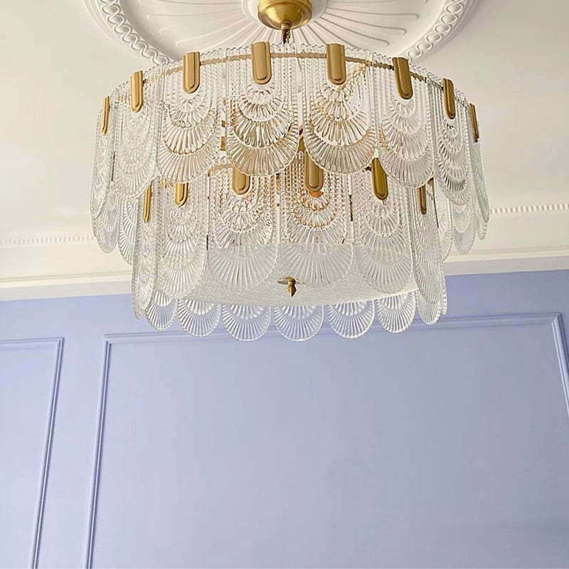 French Dome Double Layer Iron Glass Chandelier