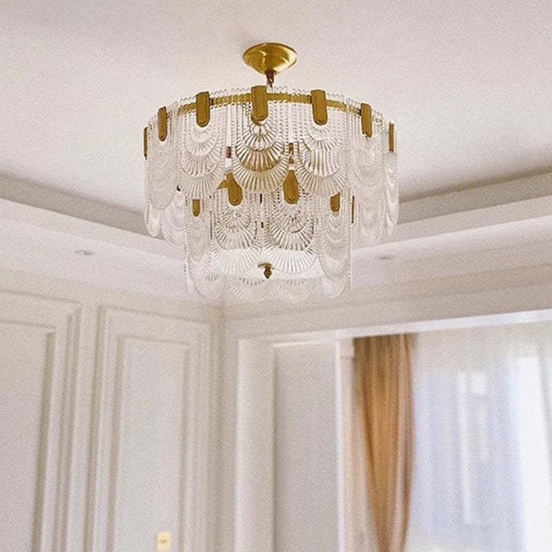 French Dome Double Layer Iron Glass Chandelier