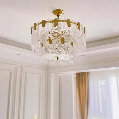 French Dome Double Layer Iron Glass Chandelier