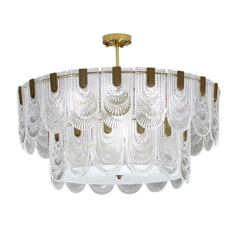 French Dome Double Layer Iron Glass Chandelier