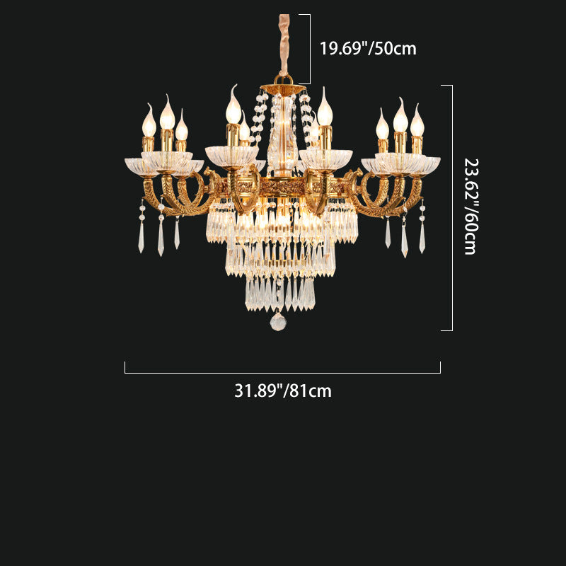European Dome Cylindrical Candle Copper Crystal Chandelier — 220V-240V For UK/AU