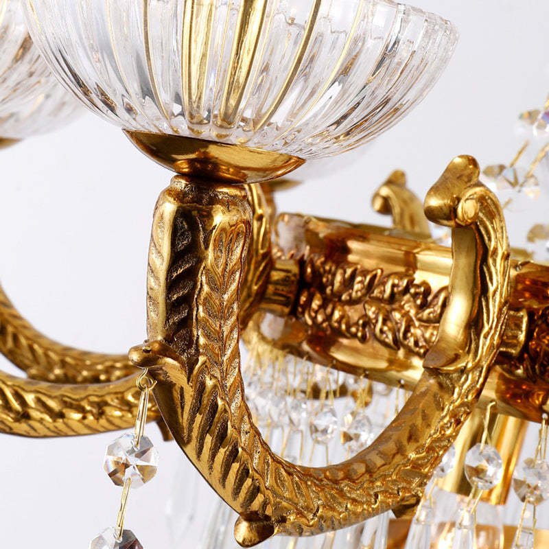 European Dome Cylindrical Candle Copper Crystal Chandelier