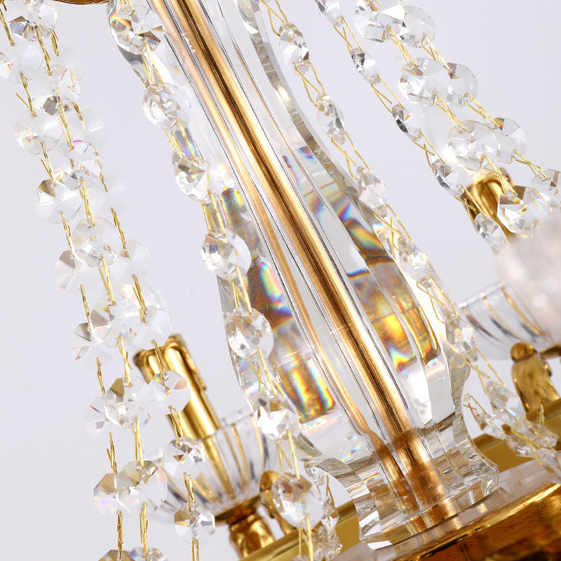 European Dome Cylindrical Candle Copper Crystal Chandelier