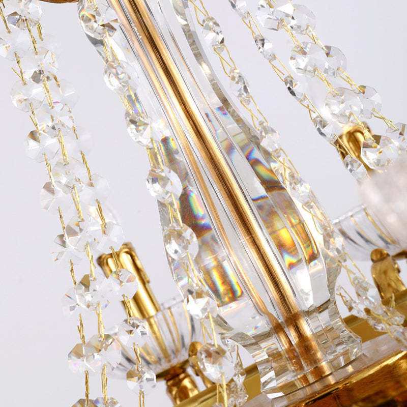 European Dome Cylindrical Candle Copper Crystal Chandelier