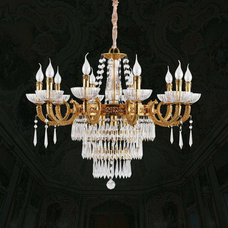 European Dome Cylindrical Candle Copper Crystal Chandelier