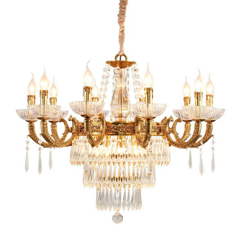European Dome Cylindrical Candle Copper Crystal Chandelier