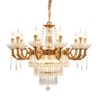 European Dome Cylindrical Candle Copper Crystal Chandelier
