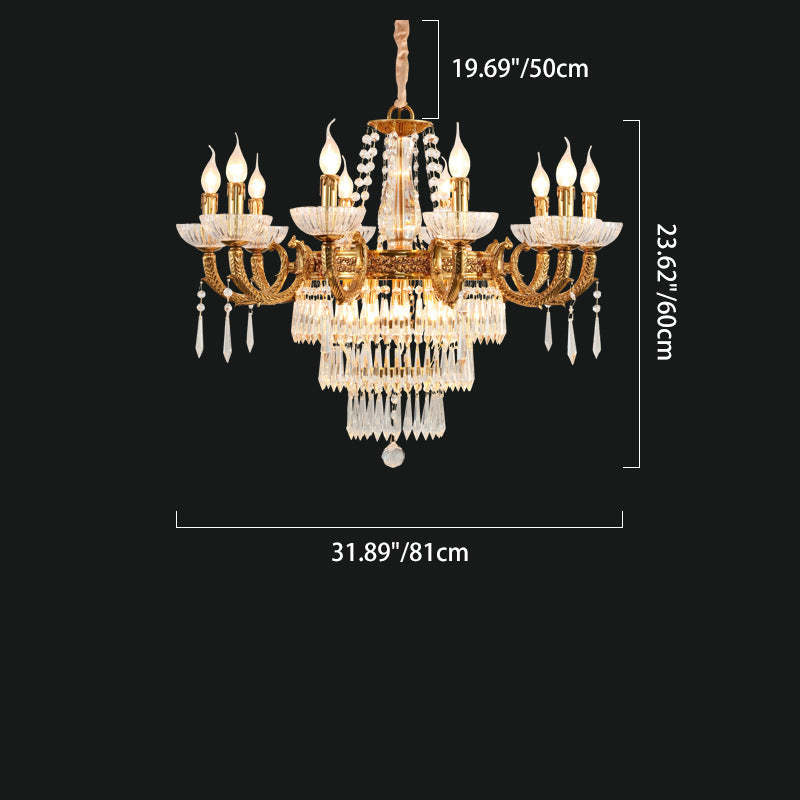 European Dome Cylindrical Candle Copper Crystal Chandelier — 220V-240V For UK/AU