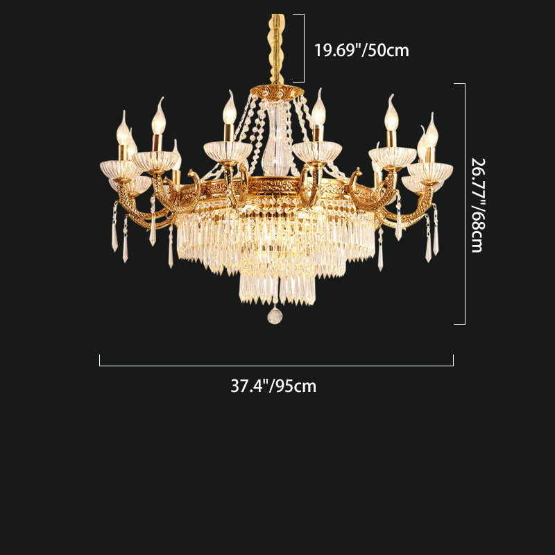European Dome Cylindrical Candle Copper Crystal Chandelier — 110V-120V For US/CA