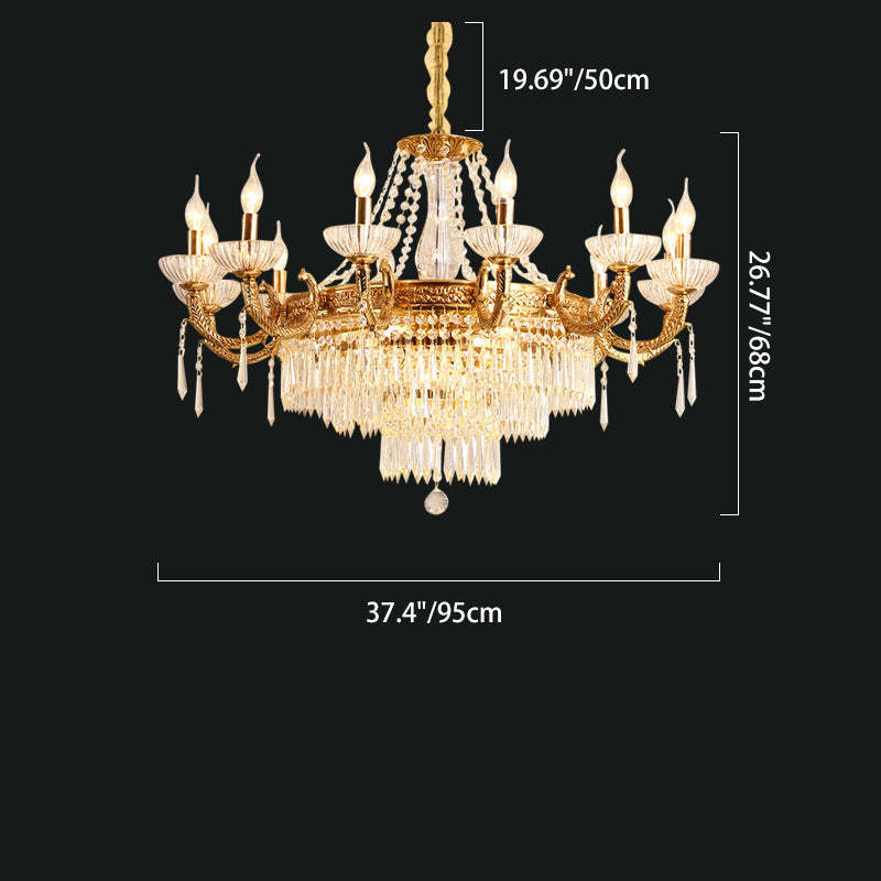 European Dome Cylindrical Candle Copper Crystal Chandelier — 110V-120V For US/CA