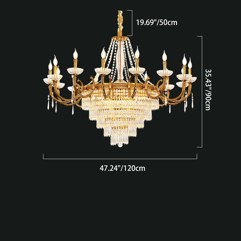 European Dome Cylindrical Candle Copper Crystal Chandelier — 220V-240V For UK/AU