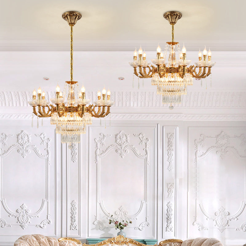 European Dome Cylindrical Candle Copper Crystal Chandelier — 110V-120V For US/CA