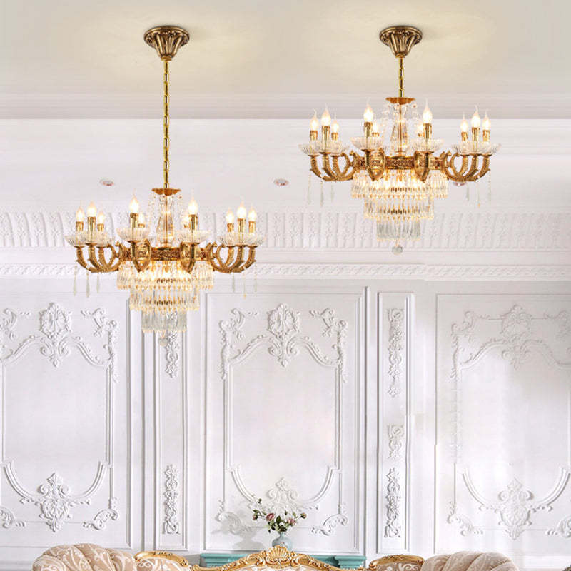European Dome Cylindrical Candle Copper Crystal Chandelier