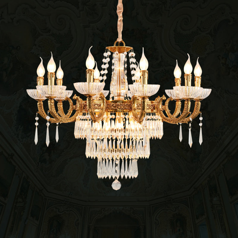 European Dome Cylindrical Candle Copper Crystal Chandelier
