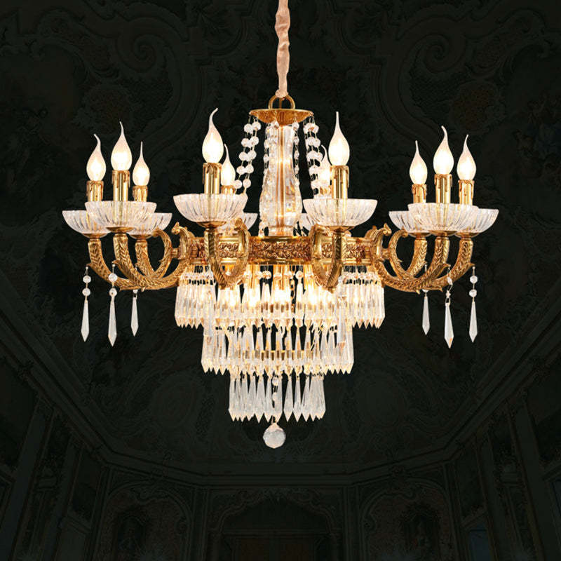 European Dome Cylindrical Candle Copper Crystal Chandelier
