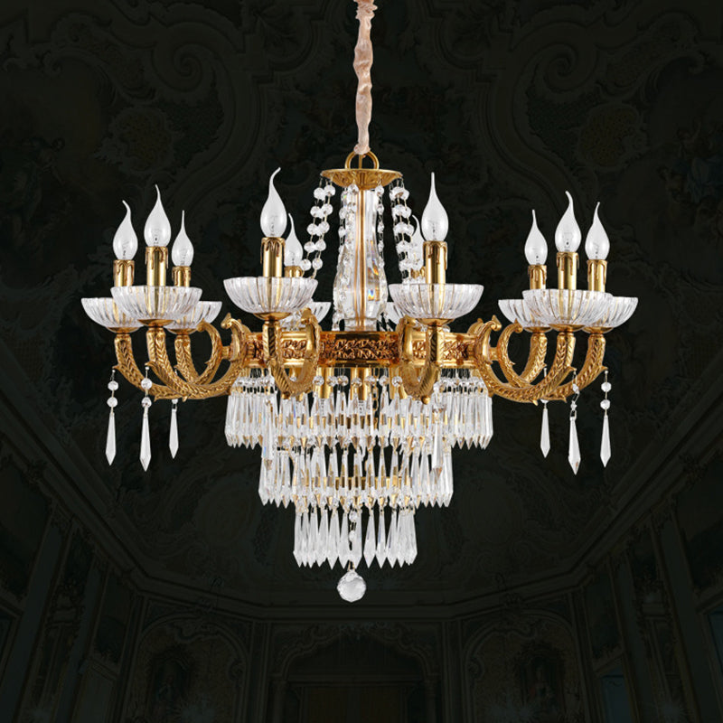 European Dome Cylindrical Candle Copper Crystal Chandelier