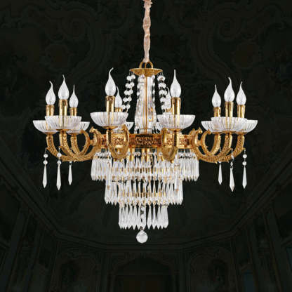 European Dome Cylindrical Candle Copper Crystal Chandelier