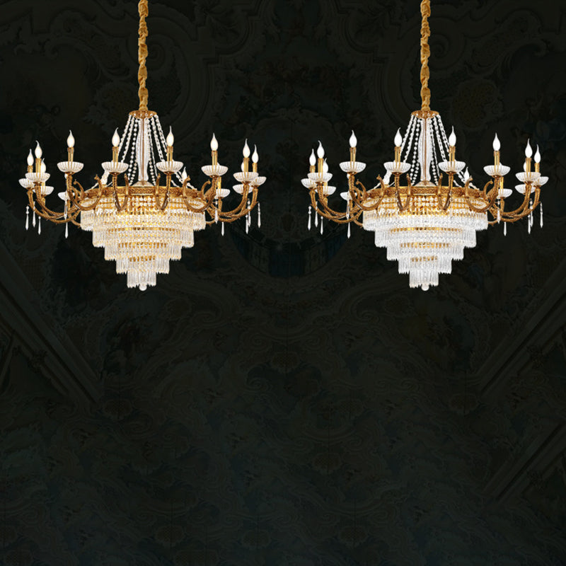 European Dome Cylindrical Candle Copper Crystal Chandelier
