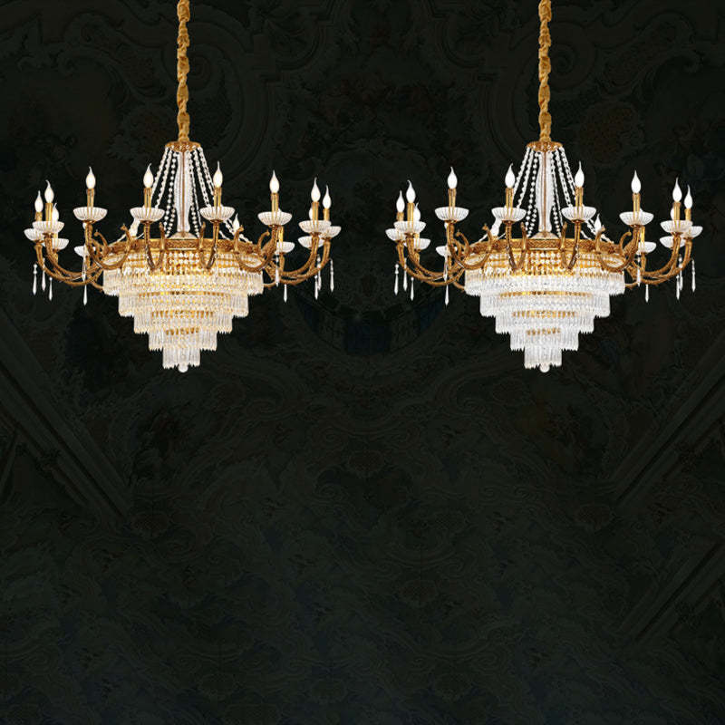 European Dome Cylindrical Candle Copper Crystal Chandelier